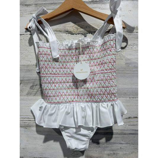 Sal & Pimenta Swimsuit Girls 4T White Smocked Ruffle Coastal Preppy NWT0