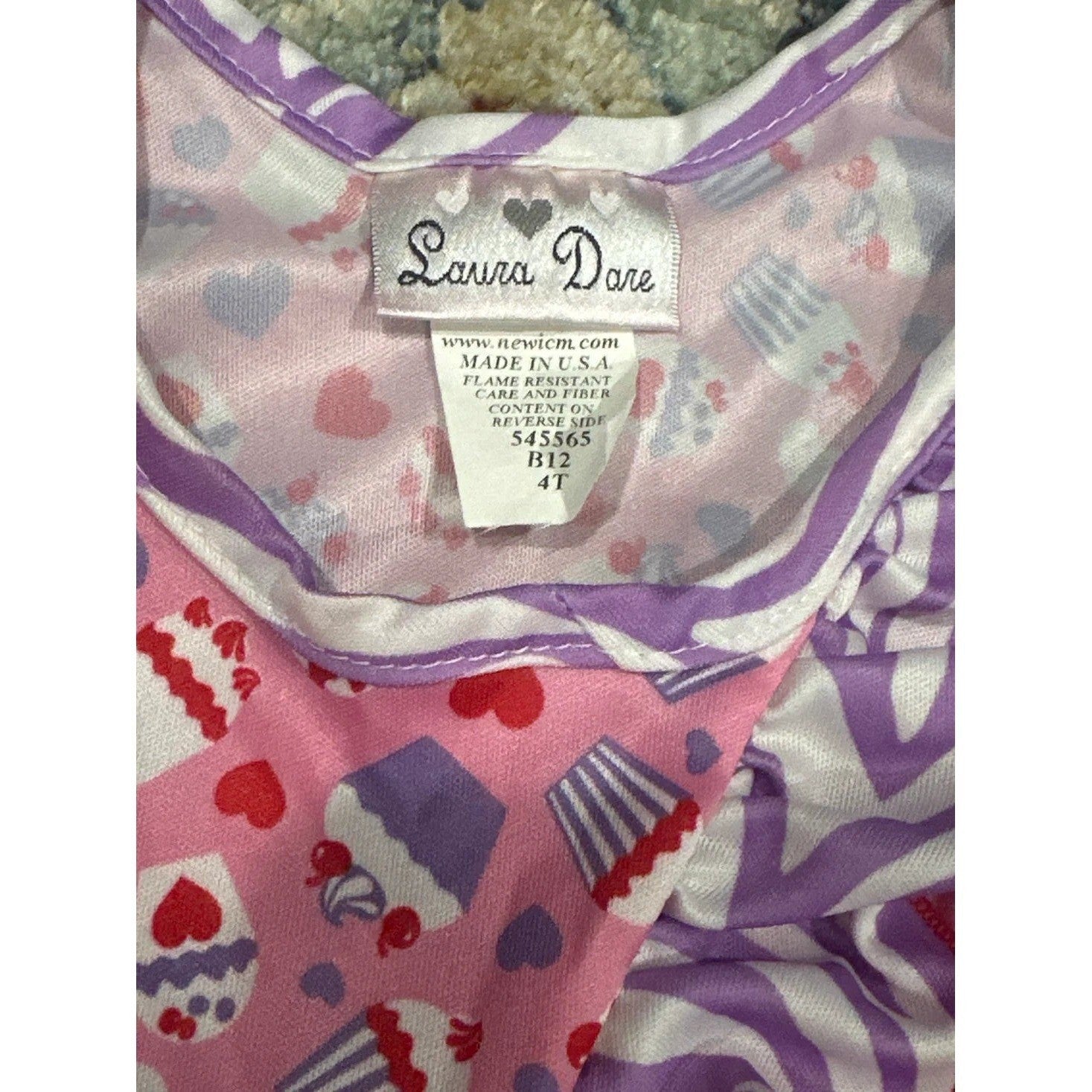 Laura Dare Pajama Top Girls 4T Pink Cupcake Heart Ruffle EUC1