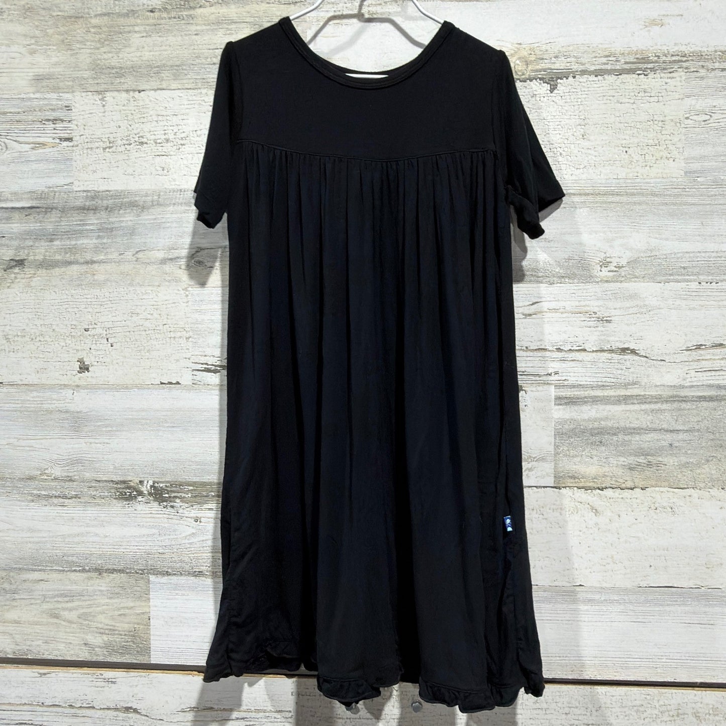 Kickee Pants Dress Girls 7 Black Bamboo Viscose Short Sleeve Ruffle EUC0