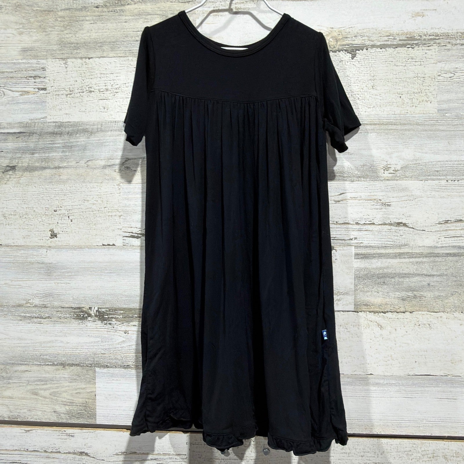 Kickee Pants Dress Girls 7 Black Bamboo Viscose Short Sleeve Ruffle EUC0