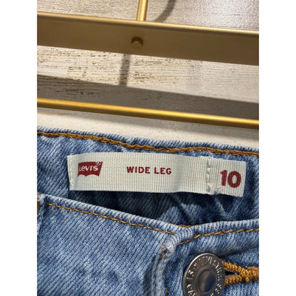 Levi's Wide Leg Jeans Girls Size 10 Blue Distressed Rainbow Denim EUC3