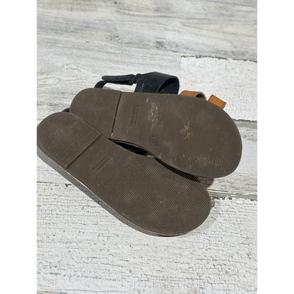 Old Navy Sandals Girls 11 Black Tan Strappy Faux Leather GUC1