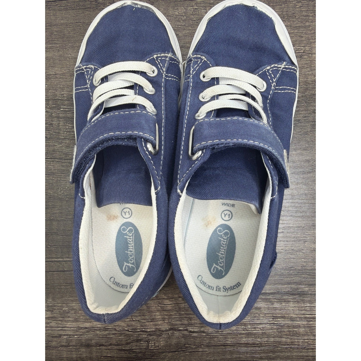 Footmates Canvas Sneakers Kids Size 1 Navy Blue Hook Loop Classic *Flawed4