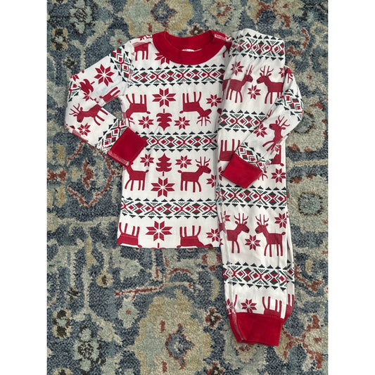 Hanna Andersson Pajama Set Kids 4 Red Fair Isle Reindeer *Flaw0