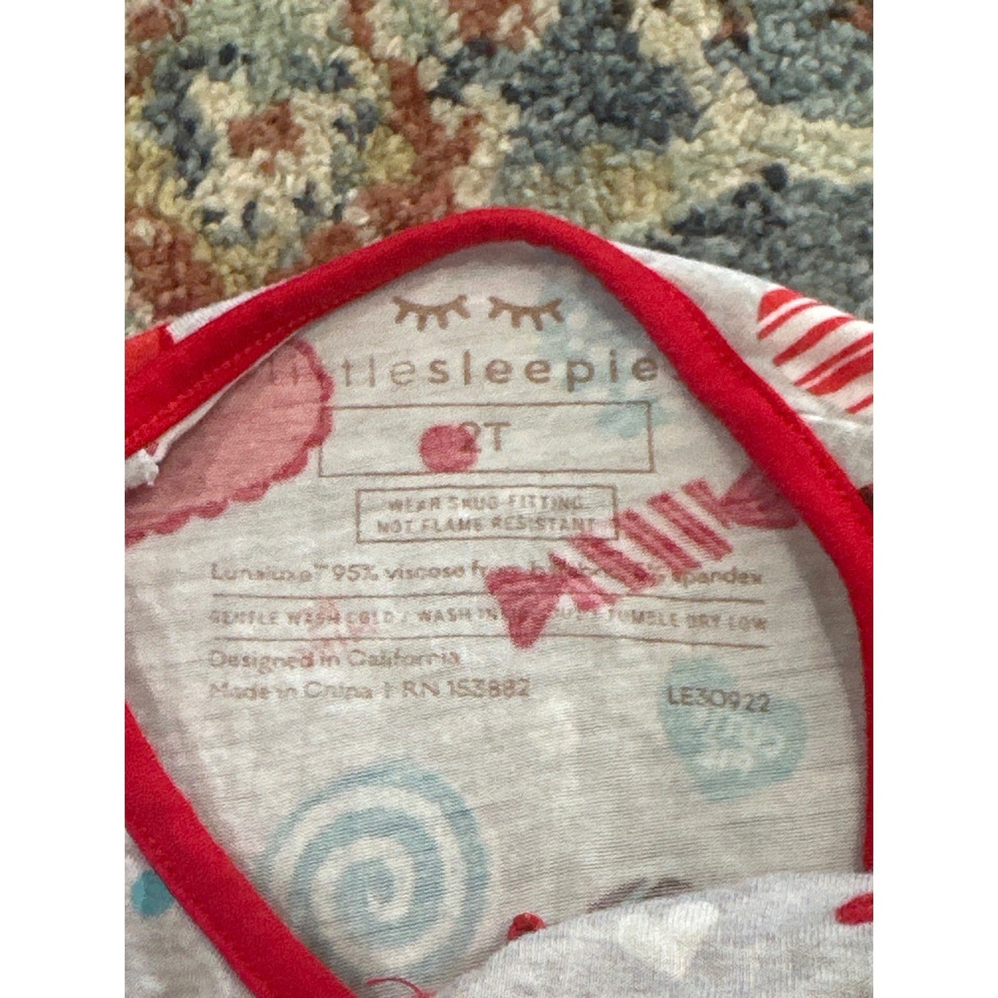 Little Sleepies Zippy Pajamas Kids 2T Grey Red Hearts Candy EUC3