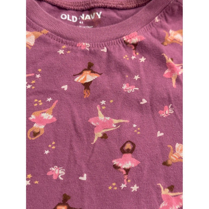 Old Navy Pajama Set Girls 4T Purple Ballerina Print Snug Fit1