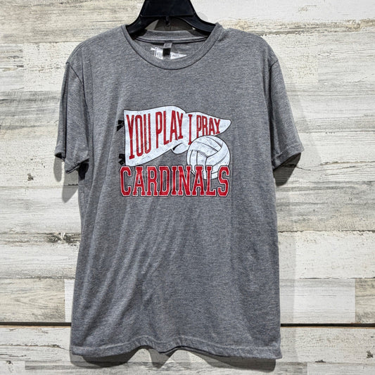 You Play I Pray Cardinals Volleyball T-Shirt Women Medium Gray Tri-Blend Flawed*0