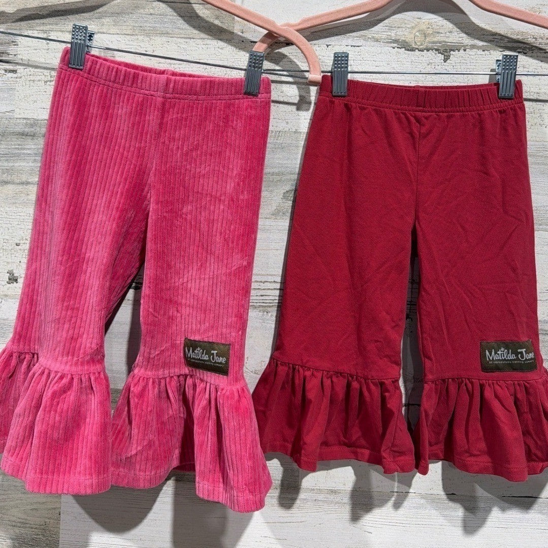 Matilda Jane Ruffle Pants Girls 2 Pink Red Corduroy Flare Bundle Boutique EUC0
