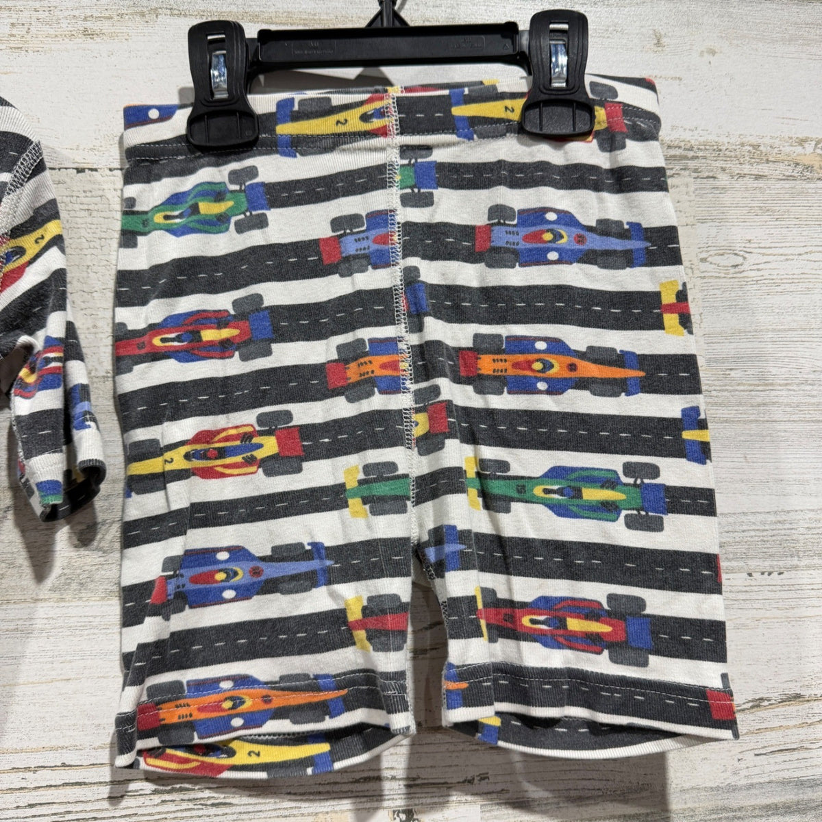 Hanna Andersson Pajama Set Kids 6-7 White Race Car Stripes Shortie GUC*3