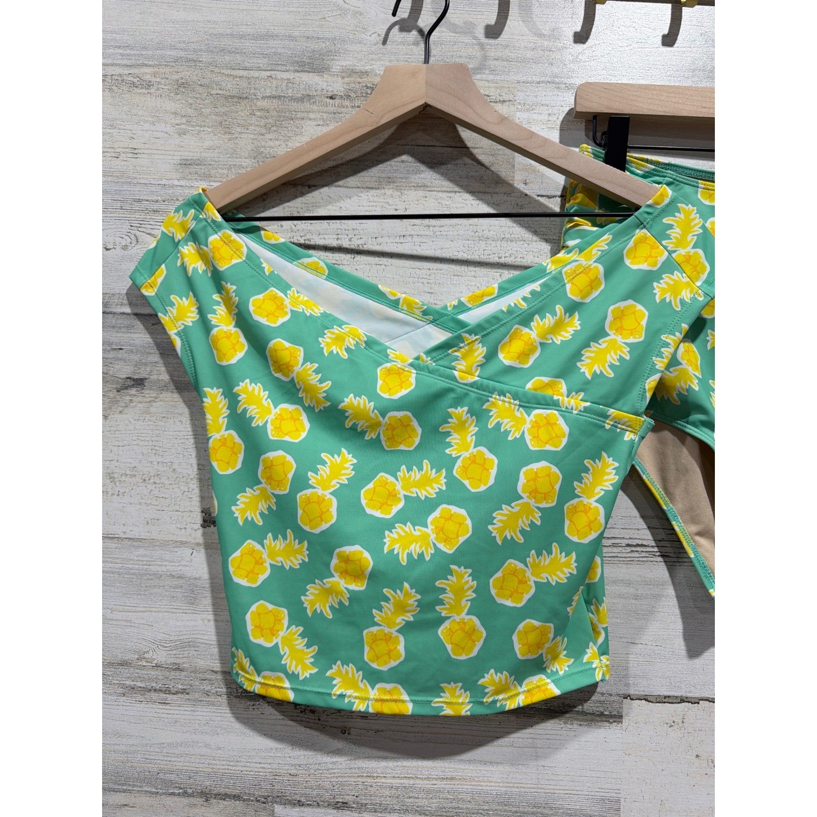 Kortni Jeane Swimsuit Women Medium Green Pineapple High Waist Modest Retro EUC1