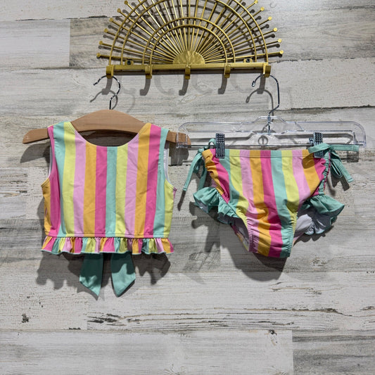 Swoon Baby Ruffle Two Piece Swimsuit Girls 5 Pastel Stripe GUC*0
