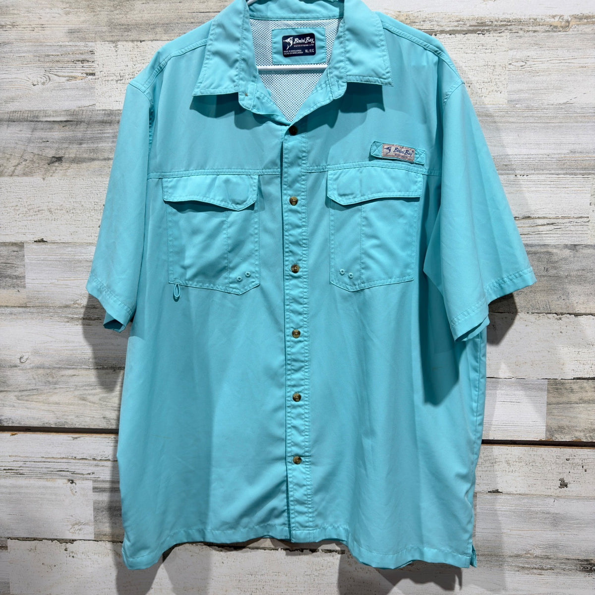 Bimini Bay Fishing Shirt Men XL Blue Short Sleeve Vented Performance *Flawed0