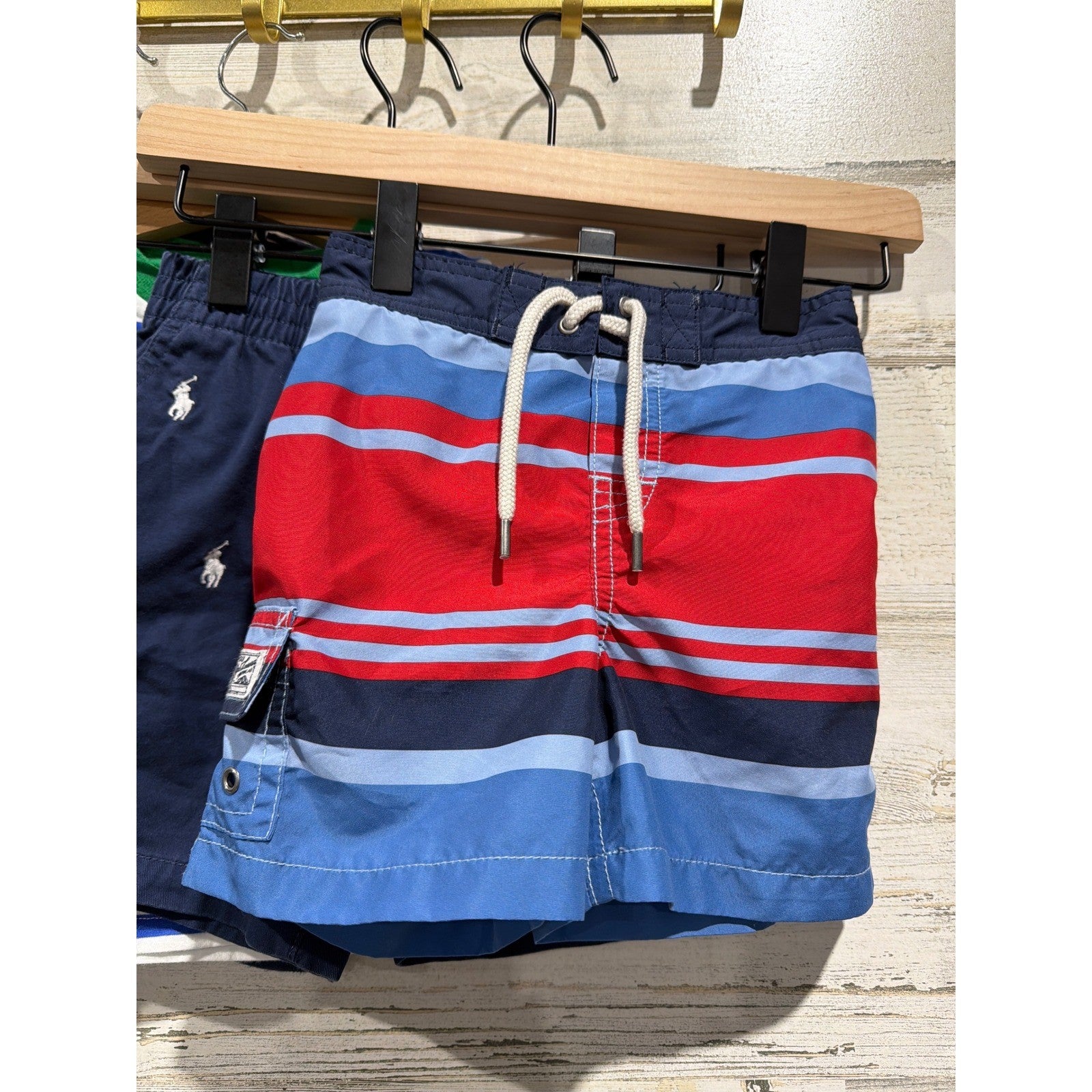 Ralph Lauren Bundle Boys 18-24M Blue Striped Polo Shorts Swim Trunks Preppy EUC4