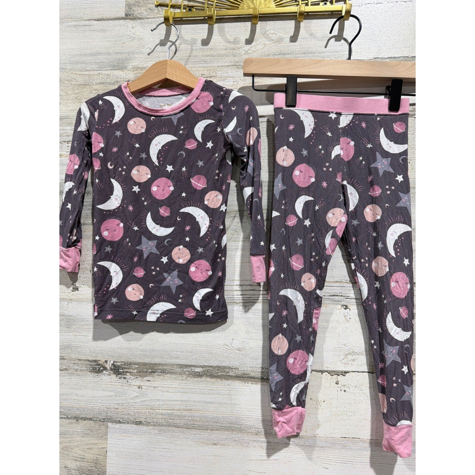 Little Sleepies Pajama Set Girls 2T Gray Pink Moon Stars Celestial0