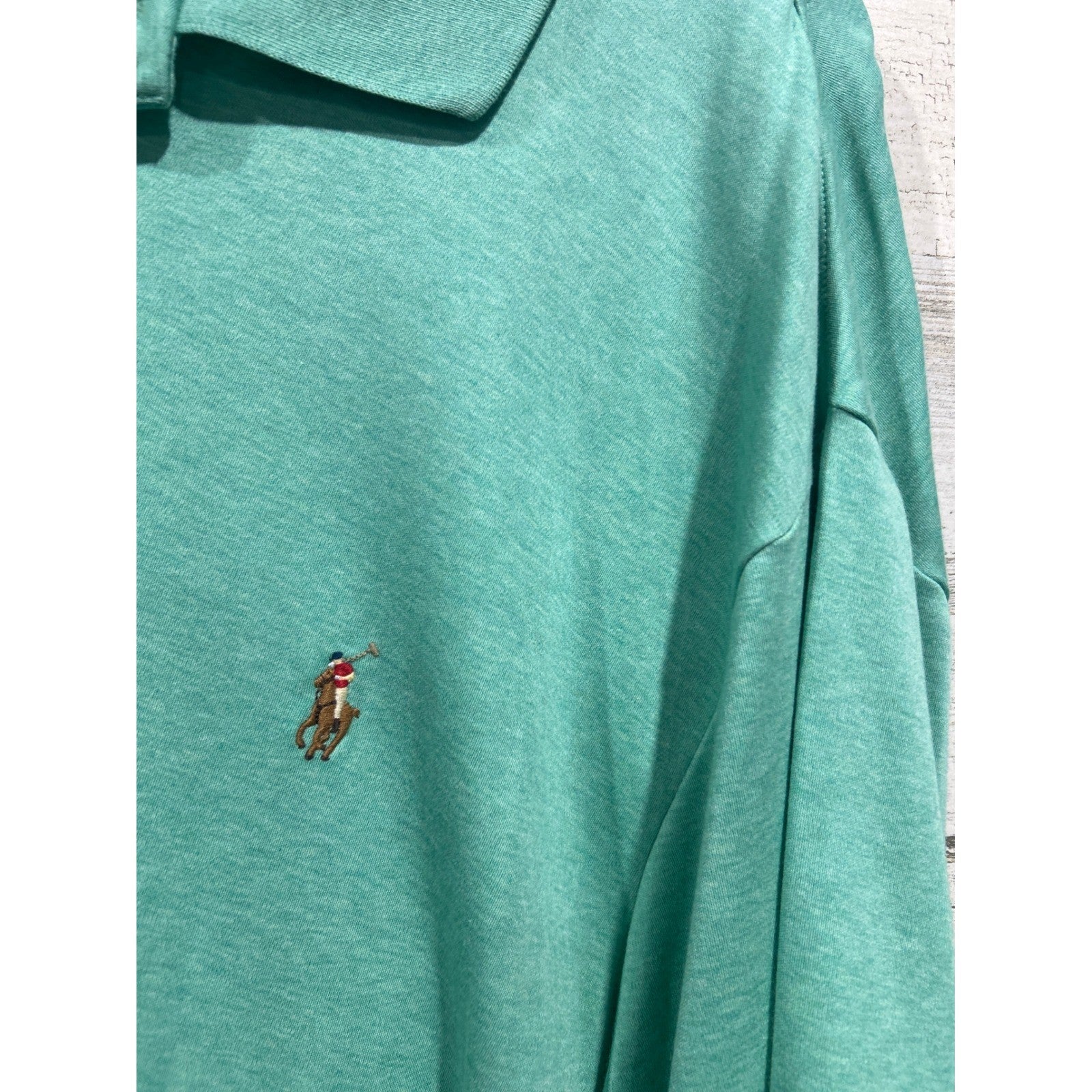 Polo Ralph Lauren Polo Shirt Men XLT Green Heathered Cotton Classic EUC2