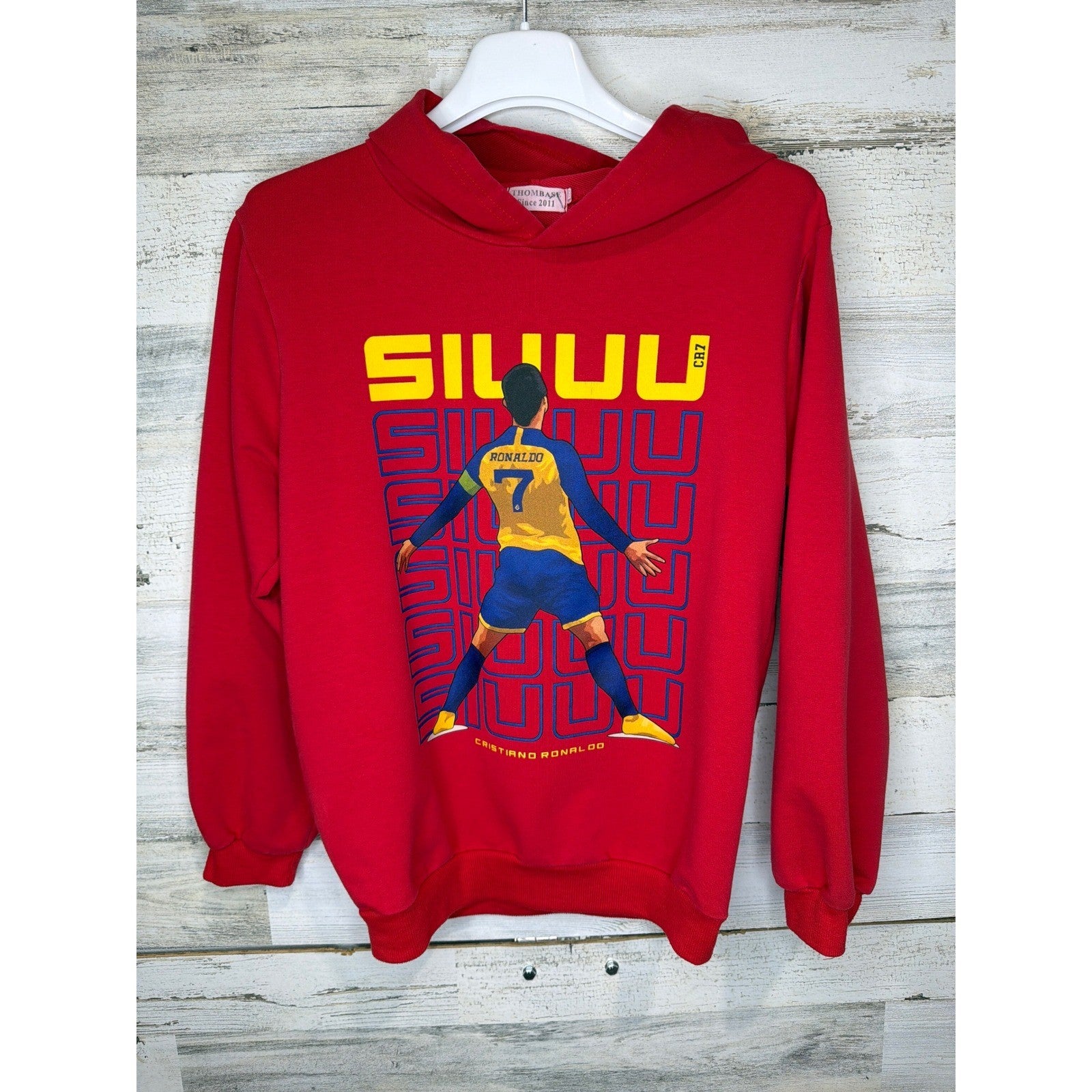Cristiano Ronaldo CR7 Hoodie Kids 10/12 Red SIUUU Soccer Graphic EUC0