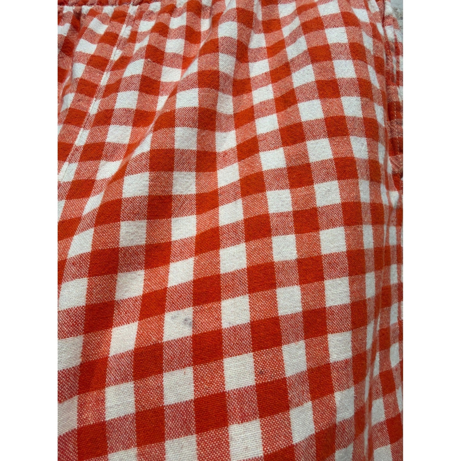 Hanna Andersson Linen Set Girls 12 Red Gingham Check Two Piece *Flawed4