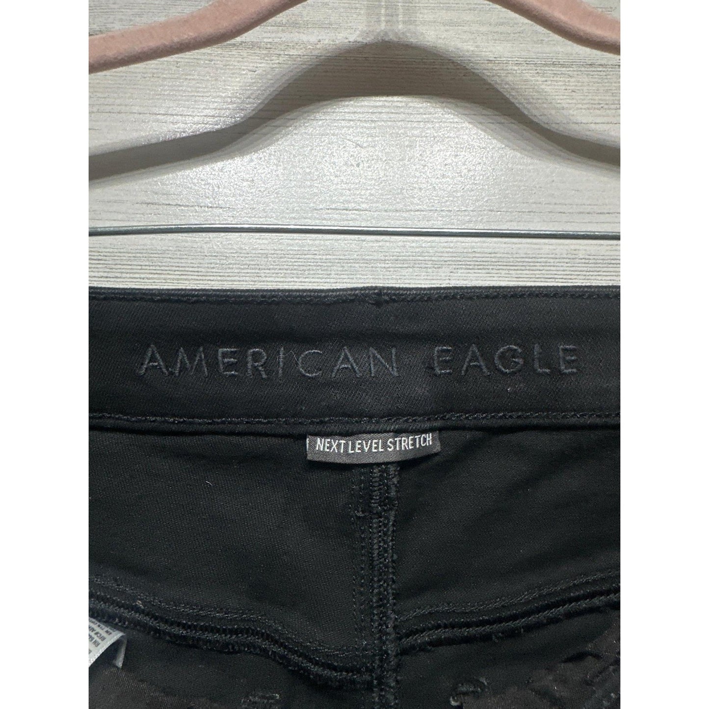 American Eagle Jeggings Women 8 Short Black Distressed Next Level Stretch EUC2