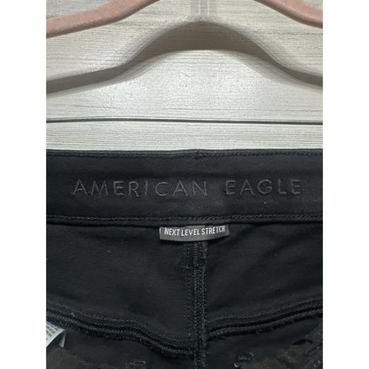 American Eagle Jeggings Women 8 Short Black Distressed Next Level Stretch EUC2