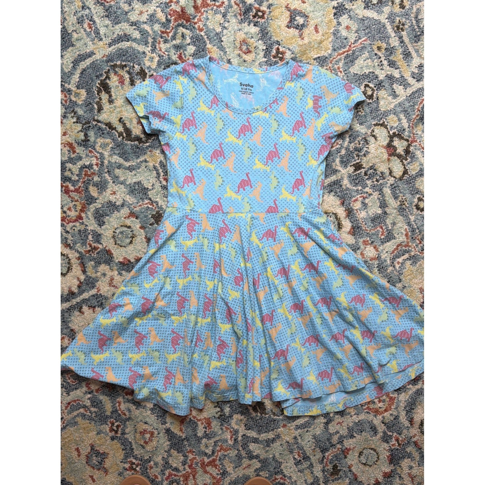 Svaha Dinosaur Skater Dress Girls 9/10 Blue Organic Cotton STEM Print0