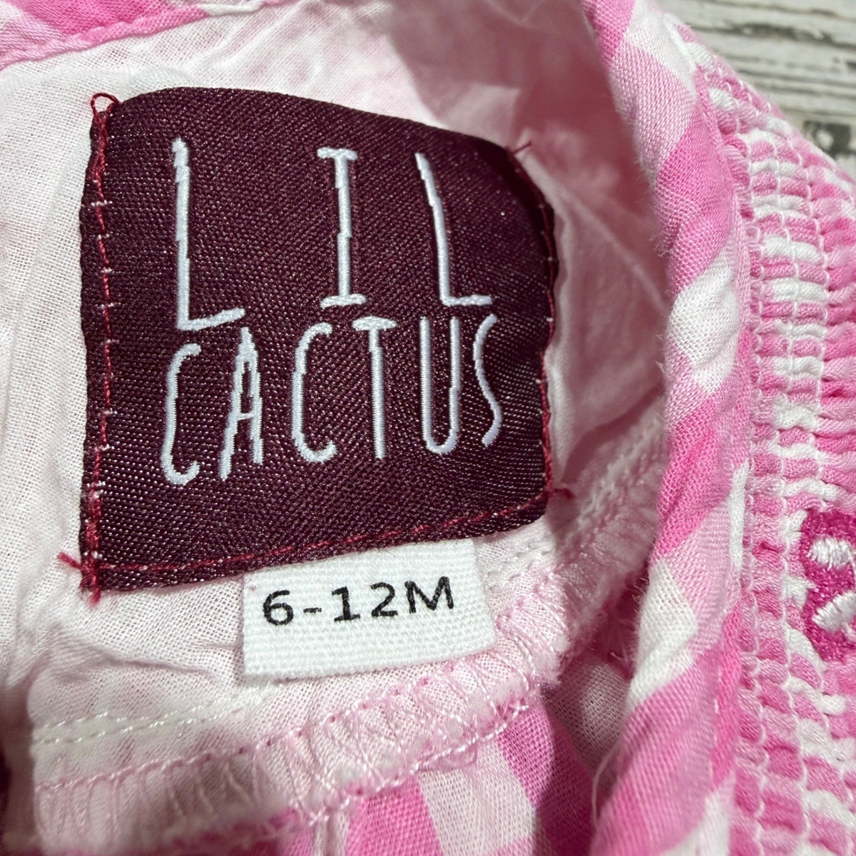 Lil Cactus Bunny Smocked Romper Girls 6-12M Pink Gingham Cotton Classic EUC3