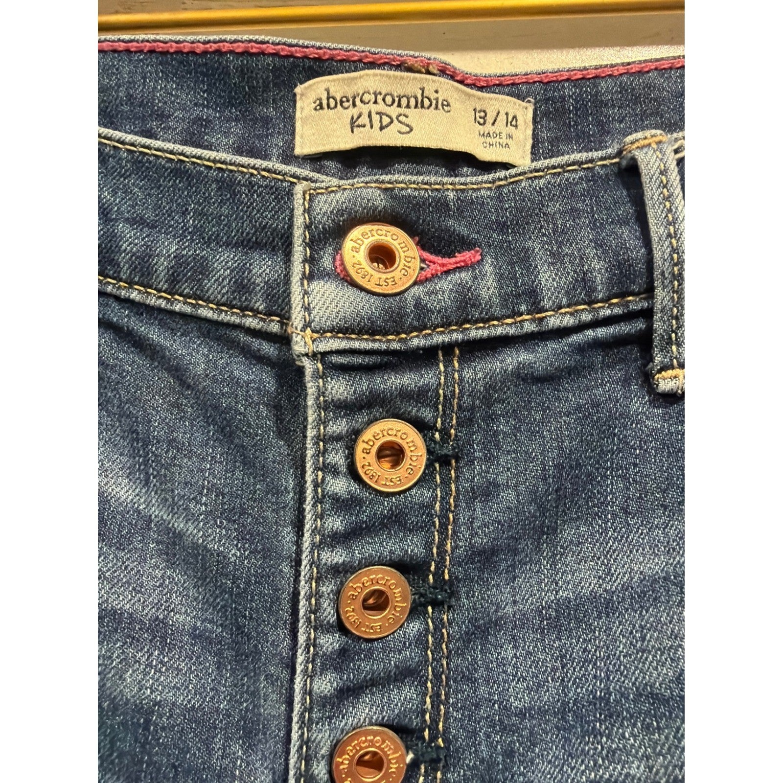Abercrombie Denim Shorts Girls 13/14 Blue Distressed Button Fly EUC2