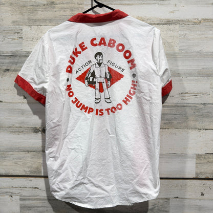 Disney Duke Caboom Bowling Shirt Mens M White Red Cotton Toy Story 4 Flawed*7