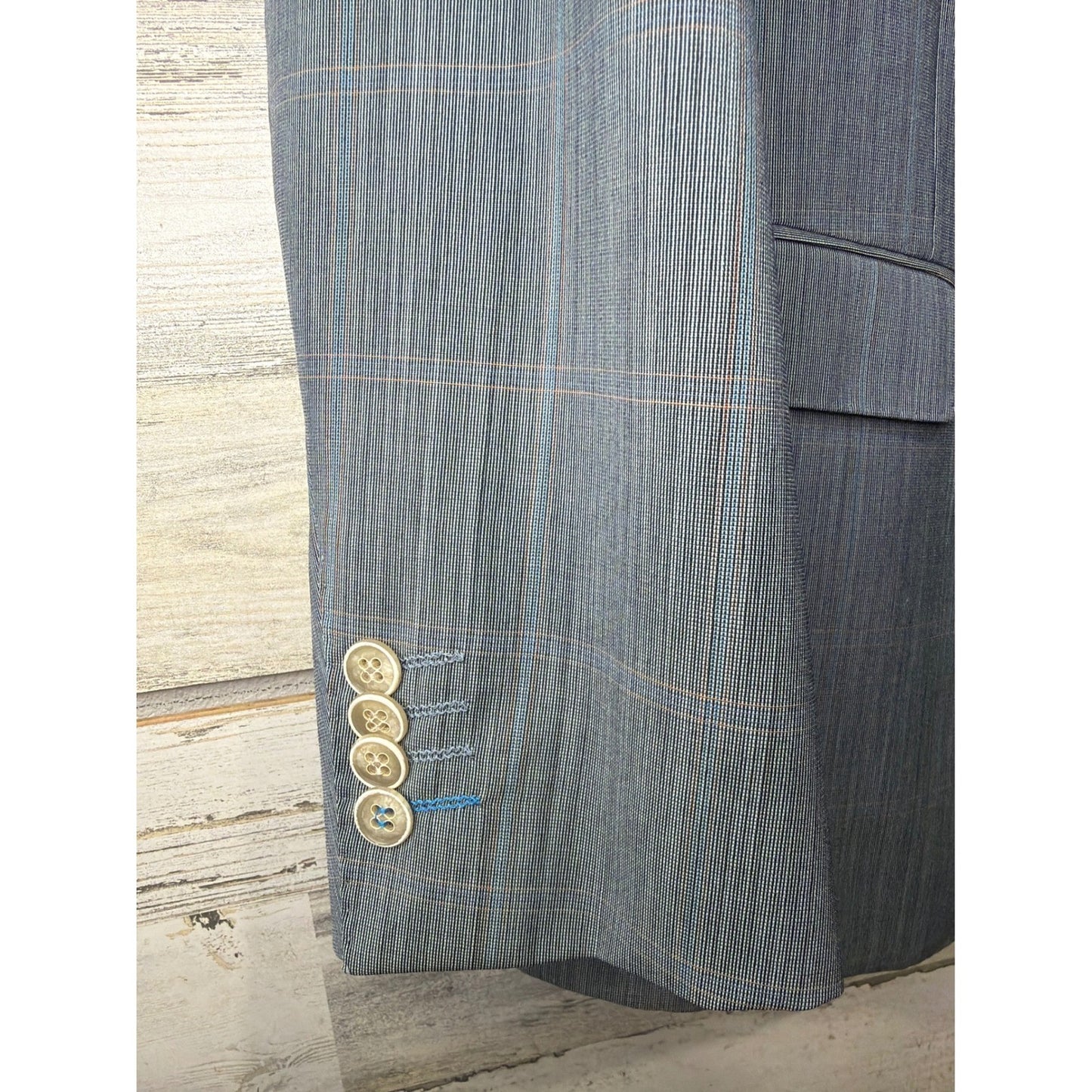 Giovanni Bresciani Blazer Men 42R Blue Glen Plaid Check Two Button Jacket EUC3