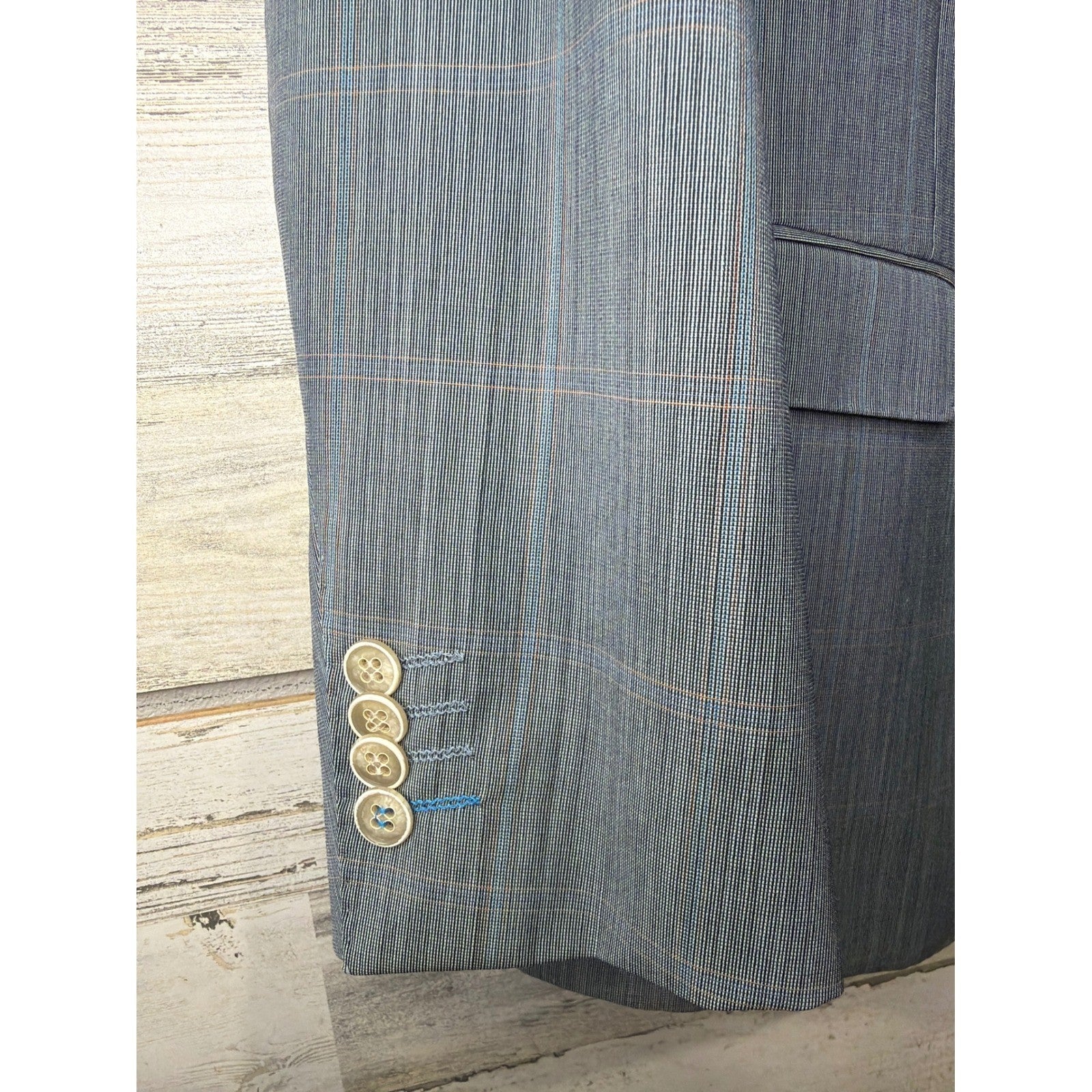 Giovanni Bresciani Blazer Men 42R Blue Glen Plaid Check Two Button Jacket EUC3