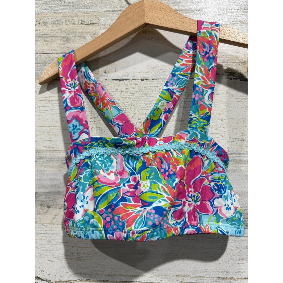 Sweet Honey Swim Top Girls 10 Multi Color Floral Lace Trim Preppy EUC0