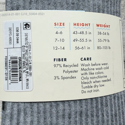 Cat & Jack Footless Tights Girls 12-14 Gray Ribbed Lettuce Trim Basics NWT3