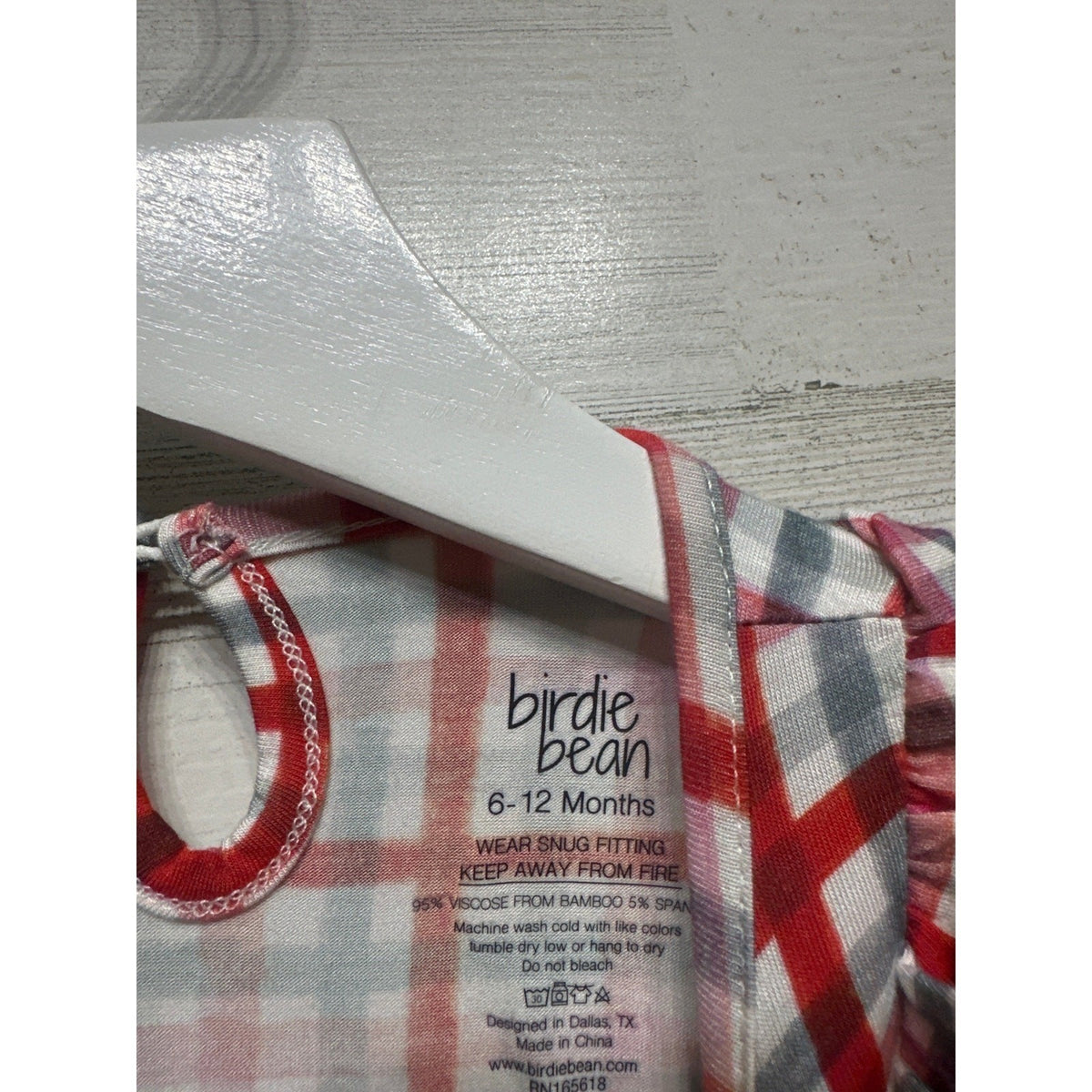 Birdie Bean Romper Girls 6-12M Red Plaid Ruffle Bamboo Viscose NWT1