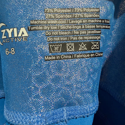 Zyia Metallic Leopard Pocket Leggings Women 6-8 Blue Shimmer Print EUC5