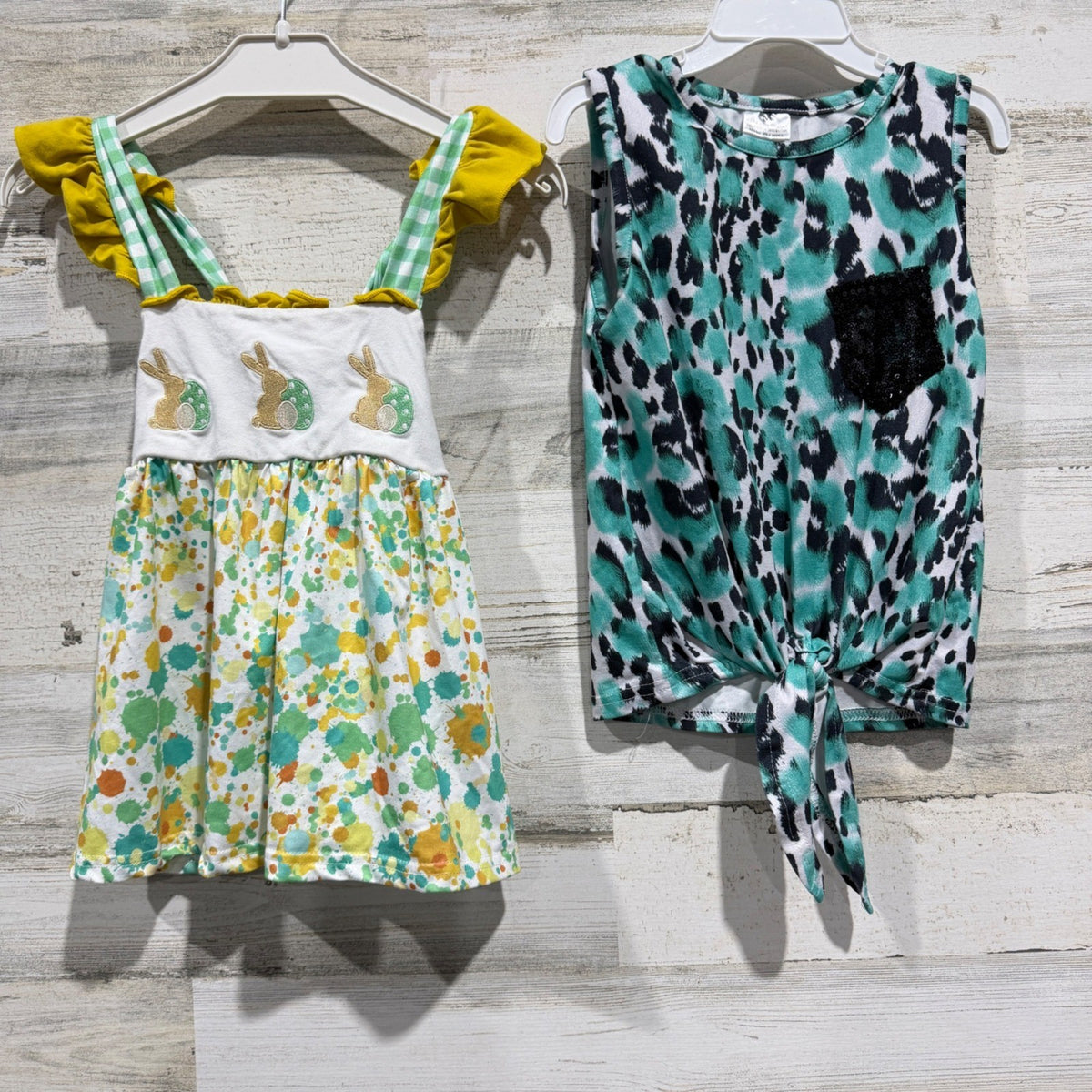 Marie Nicole Easter Bunny Dress Leopard Tunic Bundle Girls 3T/4T EUC0
