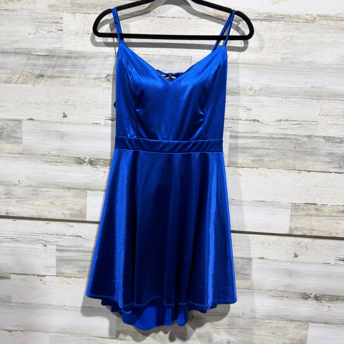 City Studio Lace Up Back Fit & Flare Dress Women 17 Royal Blue Satin Flawed*0