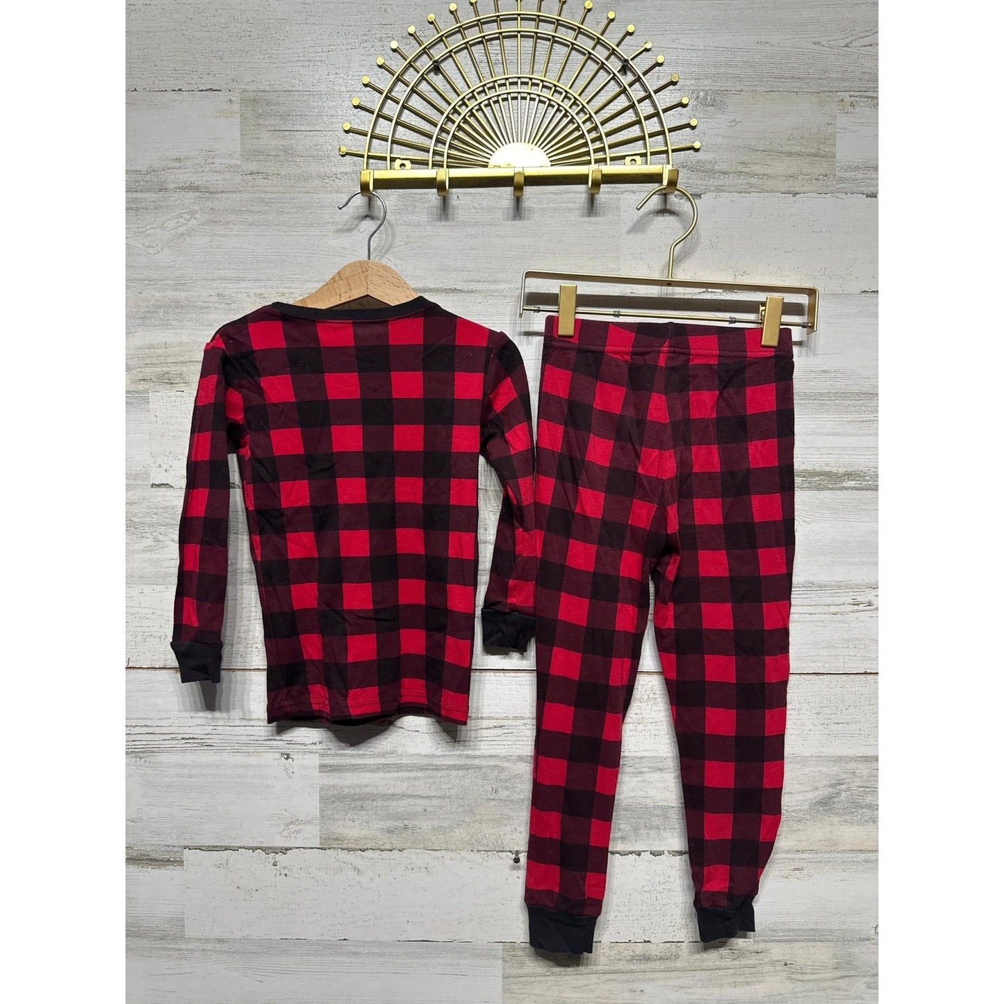 Leveret Pajama Set Boys Size 6 Red Black Buffalo Plaid Cotton Snug Fit EUC3