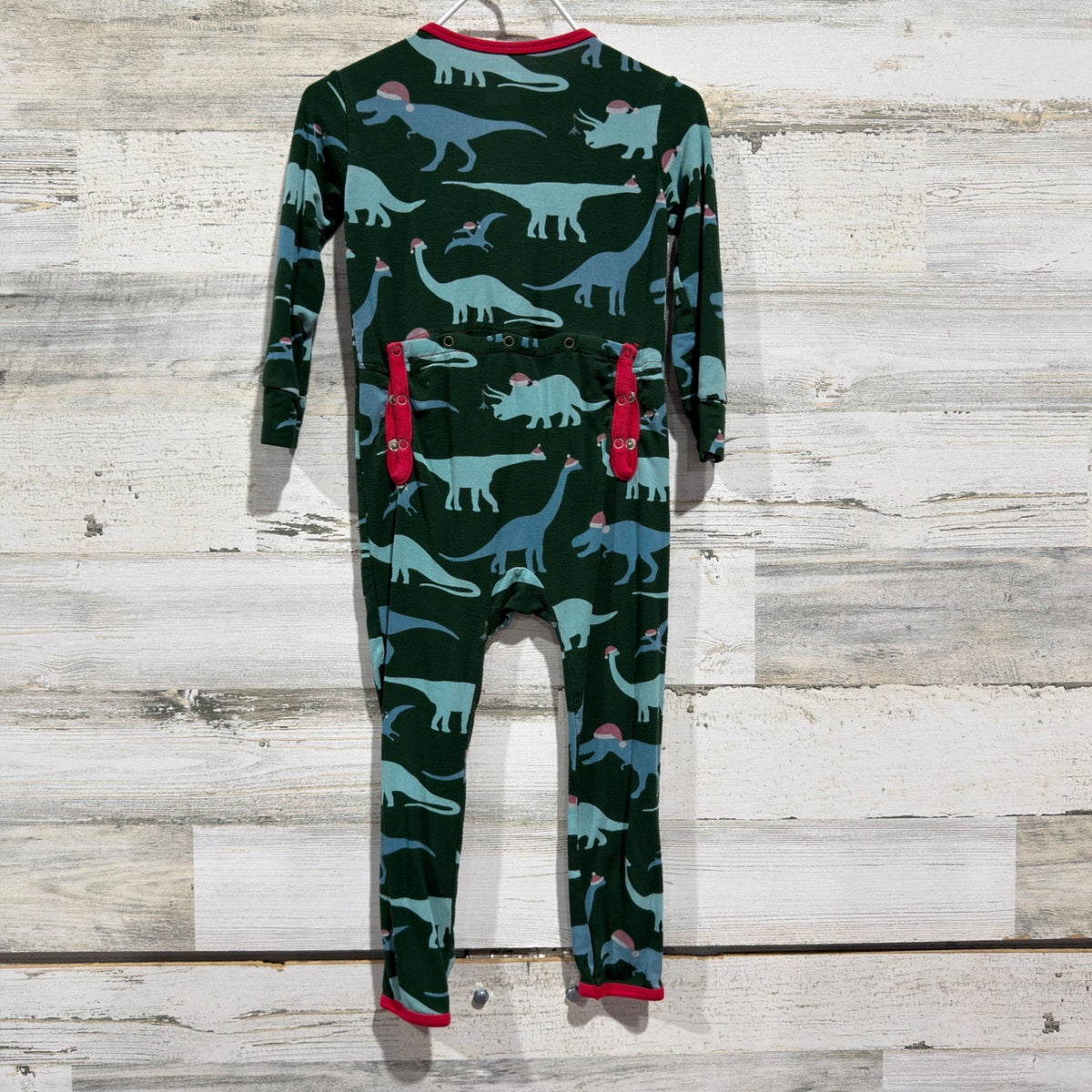 KicKee Kids Footless Romper Boys 2T Green Christmas Dinosaur Bamboo GUC3
