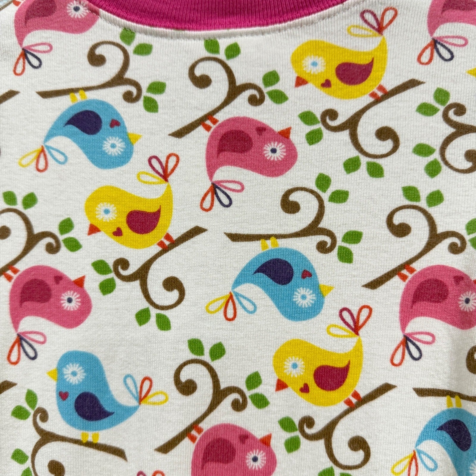 Hanna Andersson Sleeper Girls Size 3 White Bird Print Organic Cotton EUC4