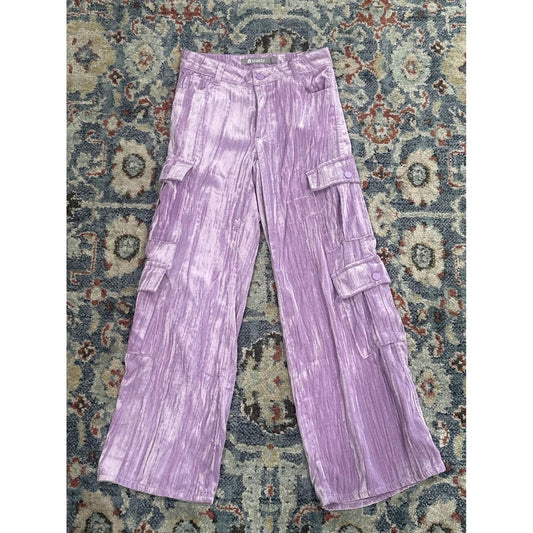 Tractr Cargo Pants Girls 7 Lavender Crushed Velvet Wide Leg EUC0