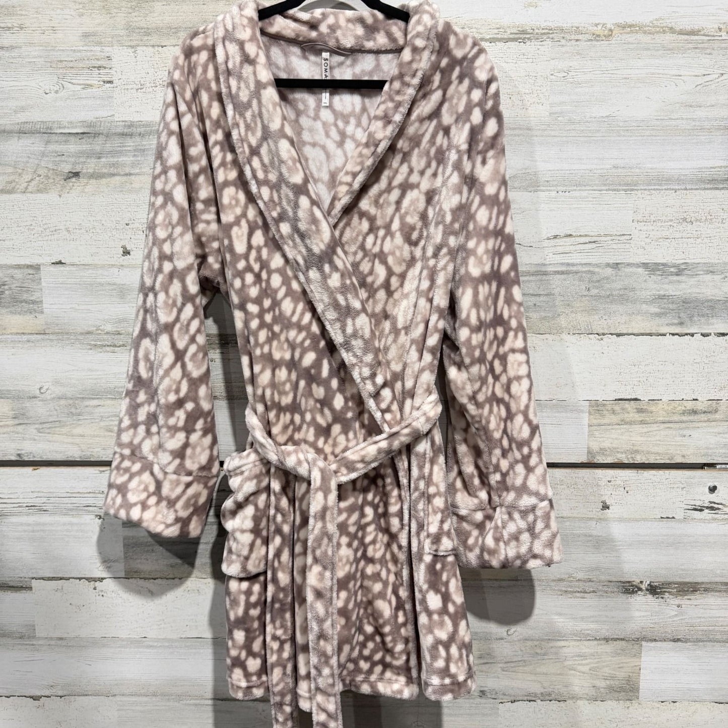Soma Plush Robe Women XXL Tan Snow Leopard Animal Print Loungewear EUC0