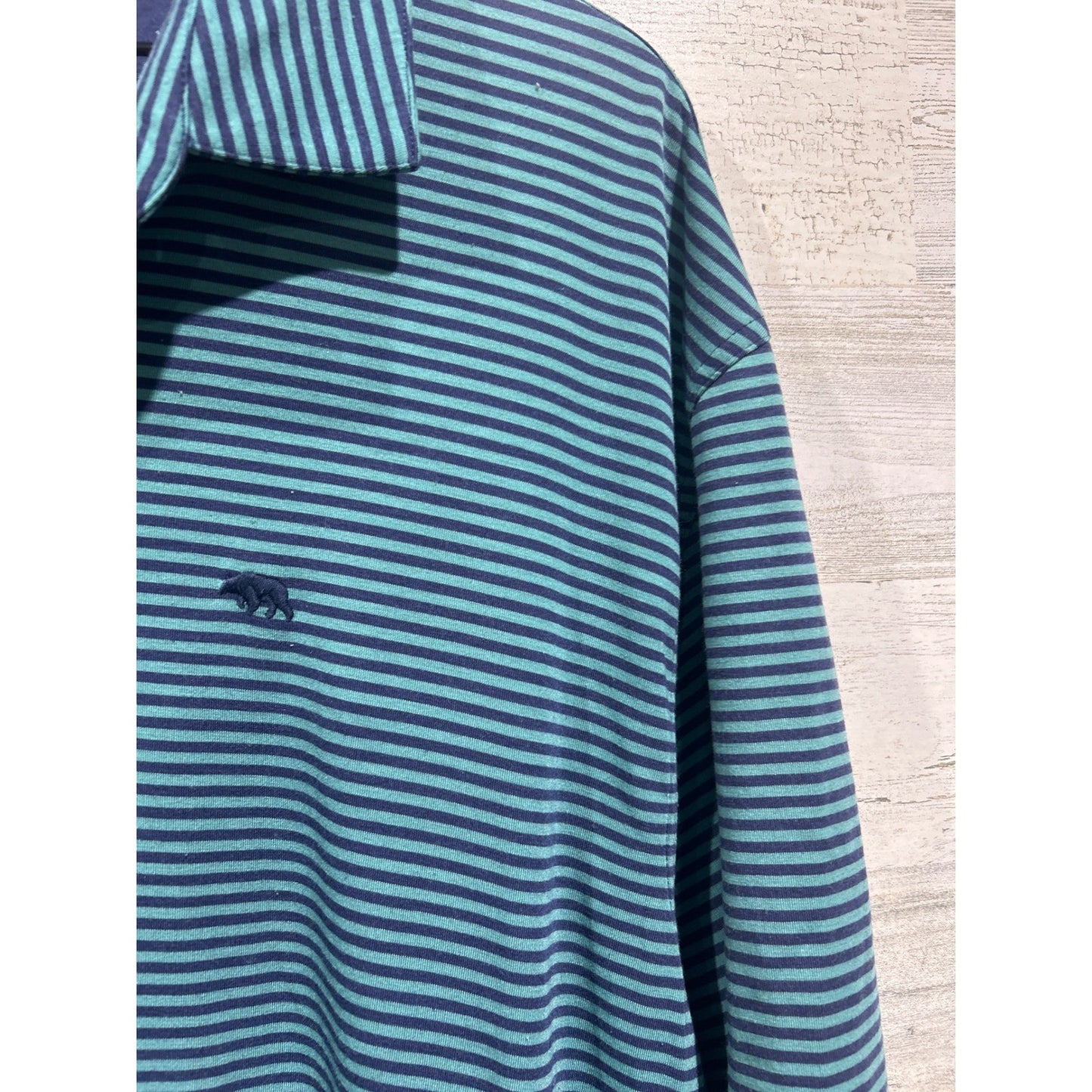 Onward Reserve Polo Shirt Men XXL Teal Striped Performance Golf Gorpcore EUC2