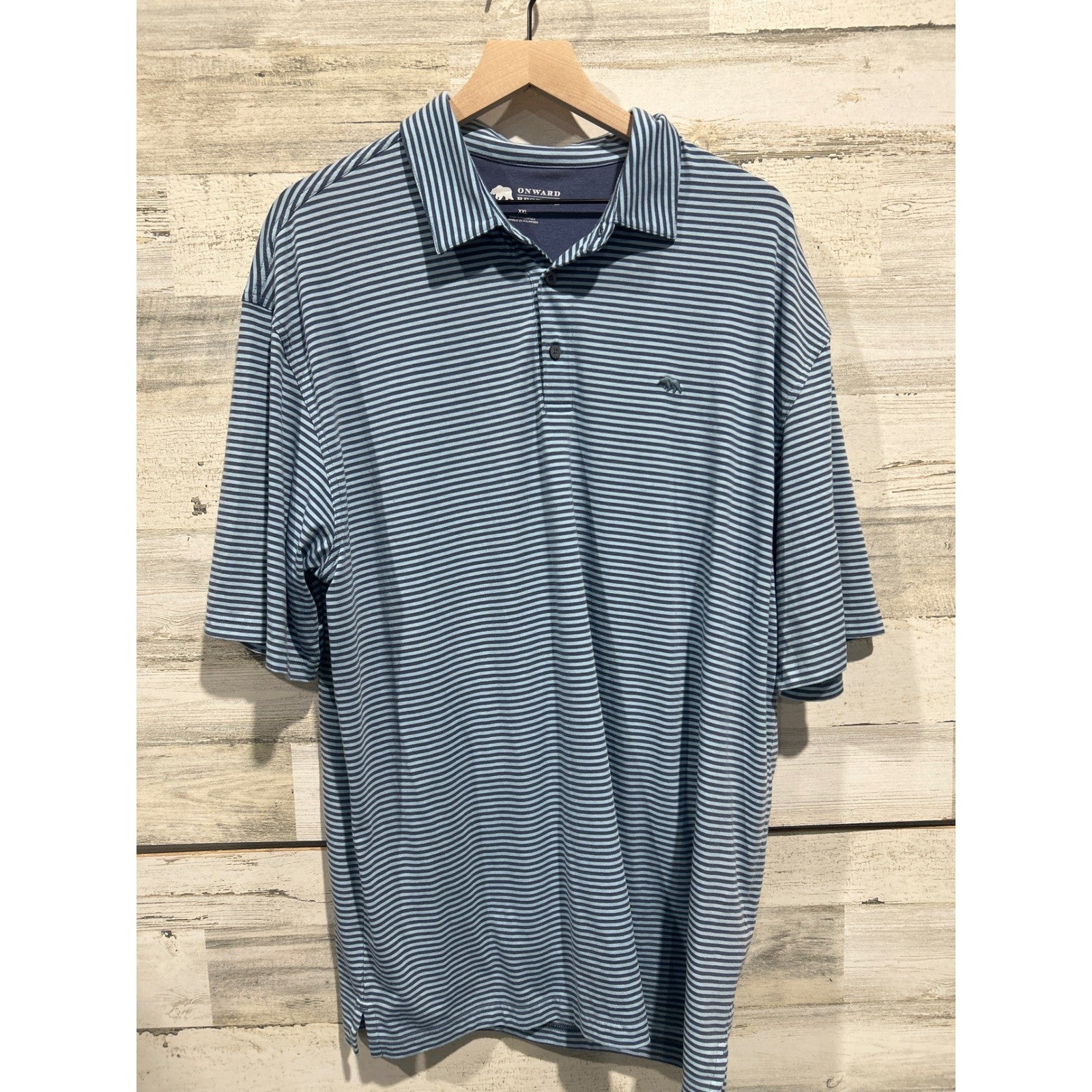 Onward Reserve Polo Shirt Mens XXL Blue Stripe Performance Golfcore EUC0