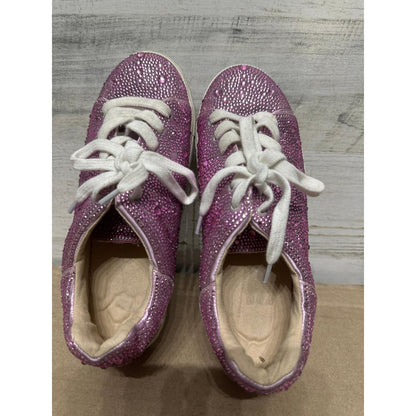 Steve Madden Rhinestone Sneakers Girls Youth 3 Pink Bling Low Top Shoes4