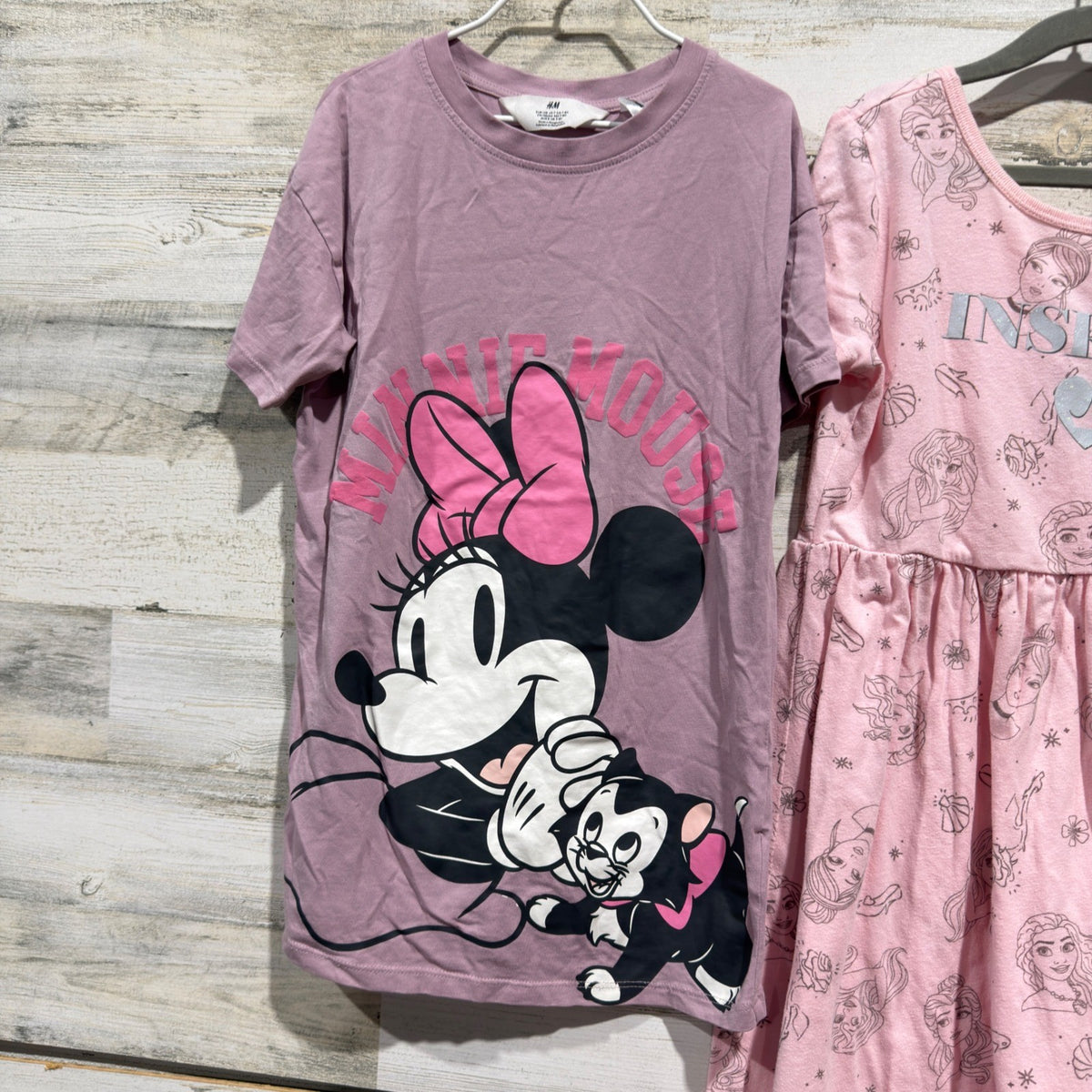 Disney H&M Minnie Mouse & Princess T-Shirt Dress Bundle Girls 7/8 Pink2