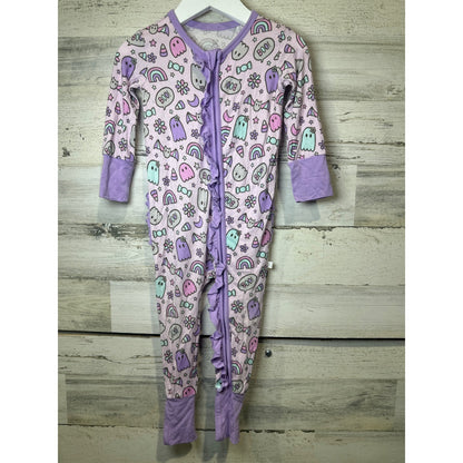 Little Snuggles Sleeper Kids 9-12M Purple Ghost Rainbow Ruffle Bamboo0
