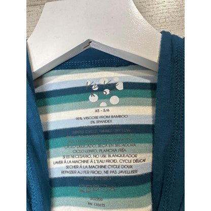 Kickee Pants Striped Hoodie Kids XS 5/6 Blue Green Bamboo Henley EUC1