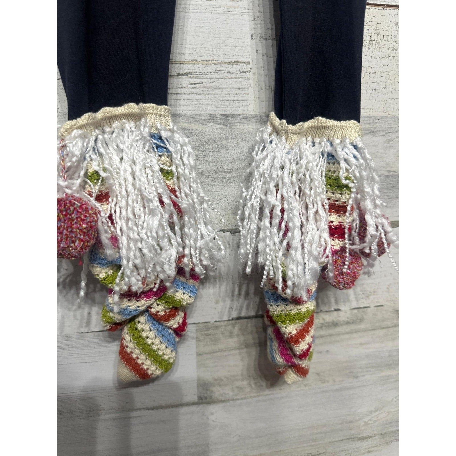 Mimi & Maggie Leggings Girls 6 Navy Stripe Pom Crochet Boho1