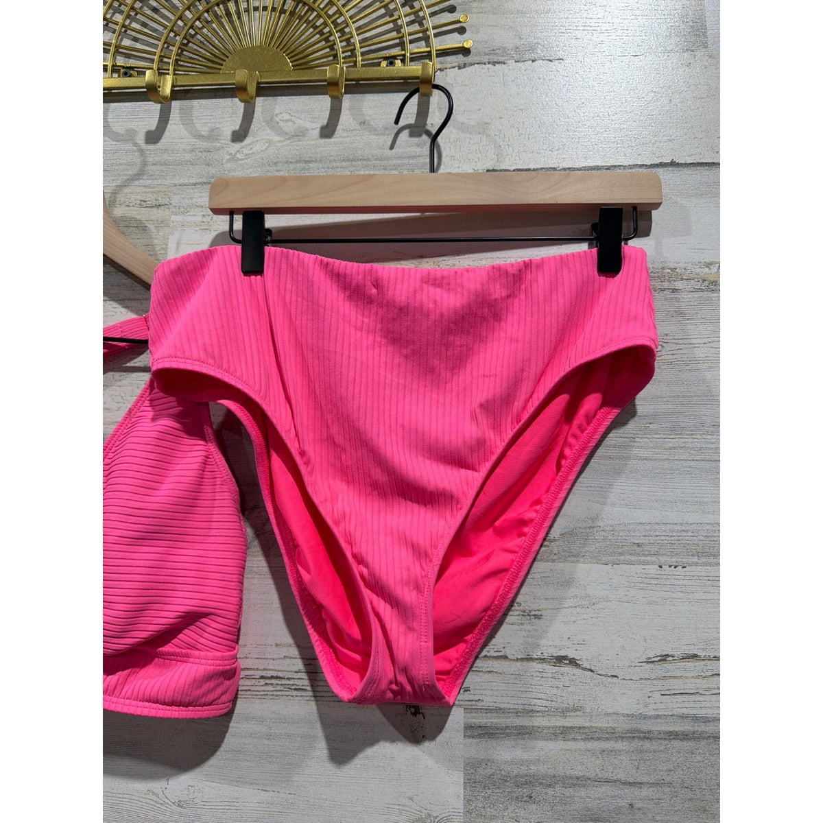 Next Bikini Set Women 38B/C Top XL Bottoms Pink Ribbed High Waist Barbiecore3