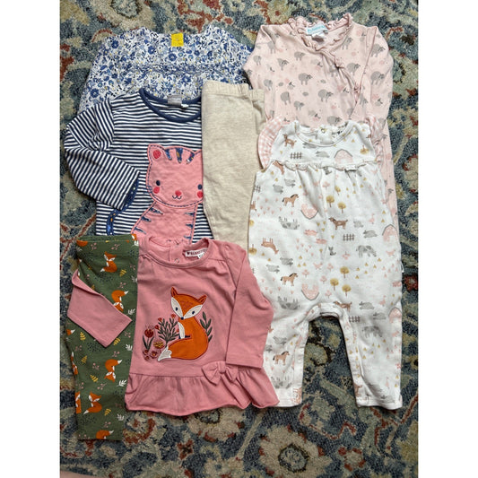 Feather Baby Nannette M&S Blue Zoo Girls 6-9M Blue Pink Floral Animal Bundle0