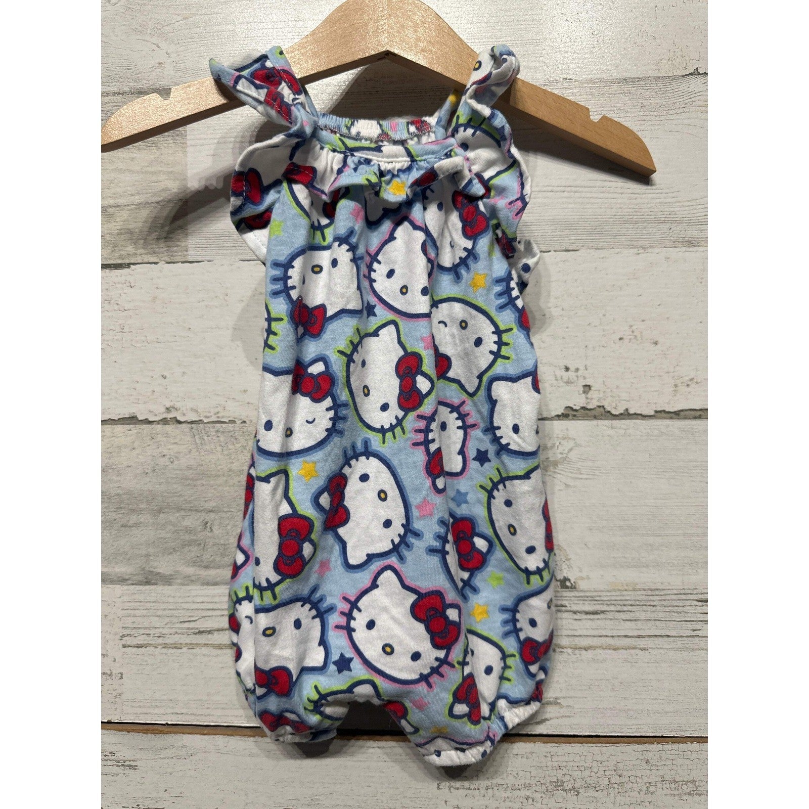 Sanrio Hello Kitty Romper Girls 3-6M Blue All Over Print Ruffle EUC0